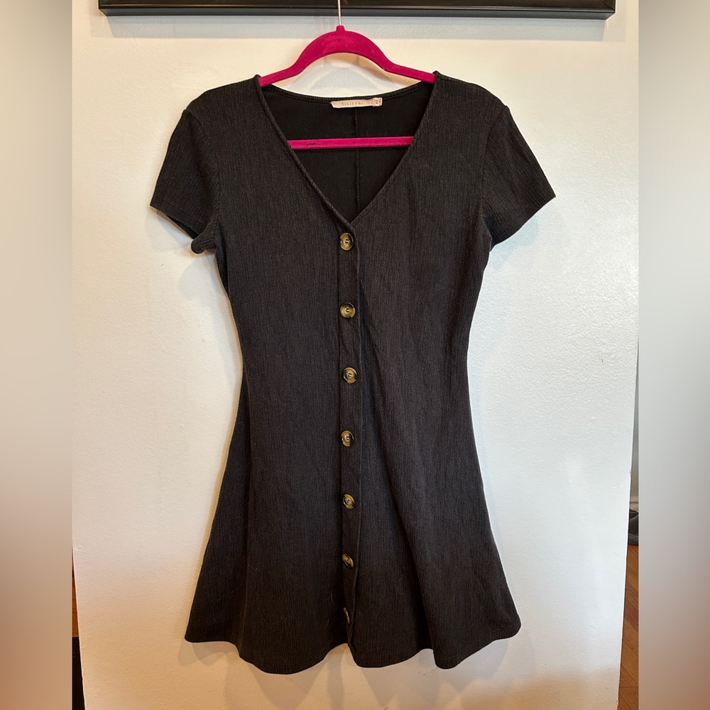 Black button down 90s style short sleeve mini dress